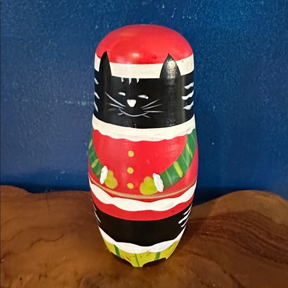 Set of 5 Wooden Nesting Christmas Cats Black & Brown Cats - Picture 5 of 8